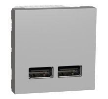 Розетка USB подвійна 2.1А (алюміній) 2 модулі Unica New Schneider Electric